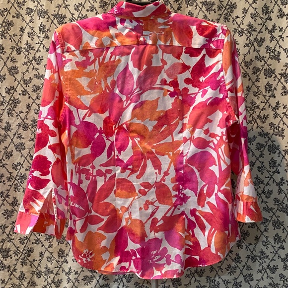Lauren Ralph Lauren Pink and Orange Floral Button Down Shirt 100% Cotton - Picture 2 of 6